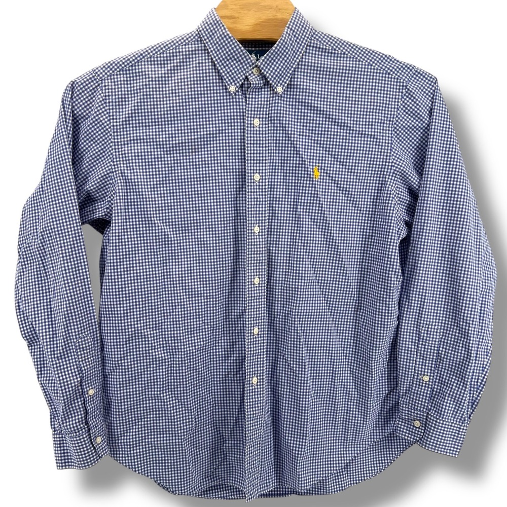 Ralph Lauren Classic Fit Gingham Shirt Mens XL Navy Yellow Pony Button‎ Down